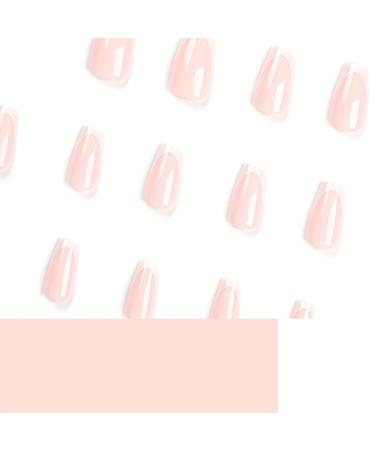 Medium Press on Nails - 24 Pcs Square False Nails with Glossy White French Tips | Stick on Acrylic Nail Designs for Women - International Shipping Available - Buy Online on GoSupps.com