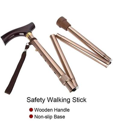 Foldable Walking Cane for Men Women Wooden Handle Foldable Elderly Safety Walking Stick Guide Blind Cane Crutch Bronze Folding Cane Innovate - Buy Online on GoSupps.com
