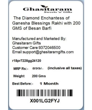 Ghasitaram Gifts Rakhi for Brother Rakhis Online - The Diamond Enchantess of Ganesha Blessings Rakhi with 200 GMS of Besan Barfi - Buy Online on GoSupps.com