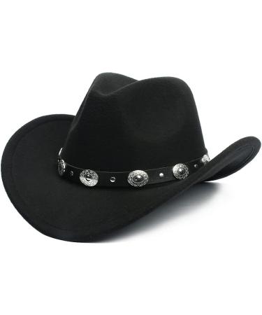 Women's Black Western Cowboy Hat - Outback Cowgirl Fedora with Silver Button - M/L 22-22.75 - Buy Online on GoSupps.com