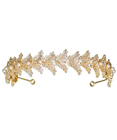 Jorsnovs Cubic Zirconia Bridal Headpiece with Pearls Silver Gold CZ Bride Headband for Wedding Hair Accessories Princess Tiara