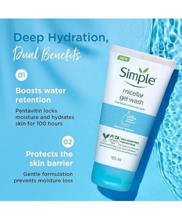 Sim._.ple Water Boost Micellar Facial Wash 150ml | Soap-Free Hydrating Facewash for Normal to Dry Skin | Dewy & Fresh Skin - Buy Online on GoSupps.com