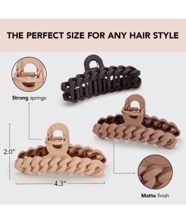 Kitsch Recycled Plastic Large Claw Clip Set - Big Chain Hair Clips for Women - 3pc Set of Large Hair Claw Clips, Jaw Clips - Ideal for Thick Hair & Girls - Neutral Colors - Buy Online on GoSupps.com