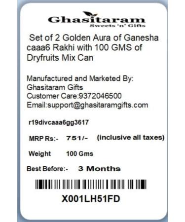 Ghasitaram Gifts Rakhi for Brother Rakhis Online - Set of 2 Aura of Ganesha caaa6 Rakhi with 100 GMS of Dryfruits Mix Can 2 Rakhi with 100 gms of Dryfruits Mix Can - Buy Online on GoSupps.com