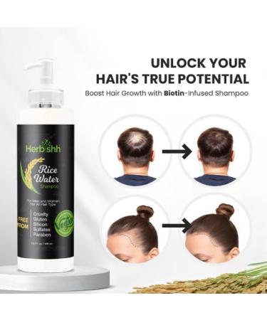 Herbishh Rice Water Hair Growth Shampoo 400ml | Castor Argan & Coconut Oil | Biotin | All Hair Types | Thinning Hair Regrowth & Volume | Silicone-Free - Buy Online on GoSupps.com