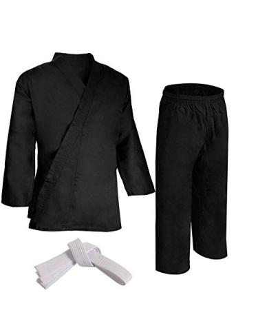 TMA NEW White Karate Uniform, Gi 6.5 oz Adult Kids w/White belt Tae Kwon Do Black 00