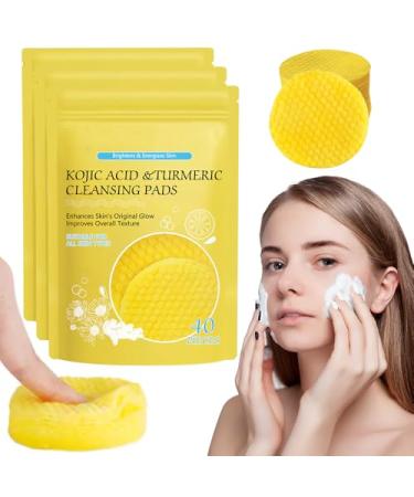 Turmeric Kojic Acid Pads 2024 New Kojic Acid and Turmeric Cleansing Pads Cleansing Exfoliating Pads Turmeric Kojic Acid Cleansing Pads Compressed Facial Sponges for Face (40PCS)