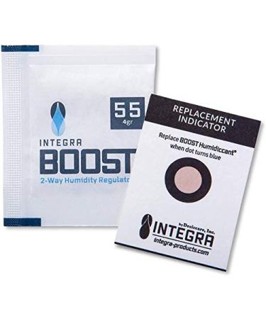 Integra Boost 55 Percent RH - 4 Gram, 2-Way Humidity Control, Small Humidor Packs - Free Reusable Smell Proof Bag (60 Pack) 60 Pack 55RH - 4 Gram Packets