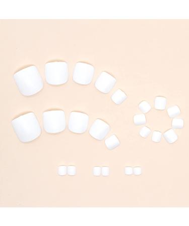 Glossy White Press-on Square Fake Toenails - 24Pcs Full Cover Solid Color Acrylic Toenails for Women and Girls - Cute Short False Toenails for Summer Beach - Style 8 - Buy Online on GoSupps.com