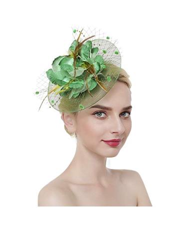 Womens Fascinator Hats Headband Pillbox Hat Bowler Veil Mesh Ribbons Headwear Wedding Party Hat for Women Lady Girls (Style 3-Green)