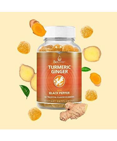 BeLive Turmeric Curcumin Gummies - Joint Pain Support with Ginger & Black Pepper | 60 Gummies - Buy Online on GoSupps.com