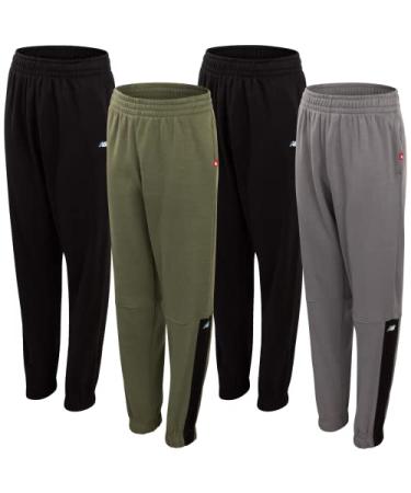 New Balance Boys' Sweatpants - 4 Pack Active Fleece Jogger Pants (8-20) Olive Green/Grey 10-12