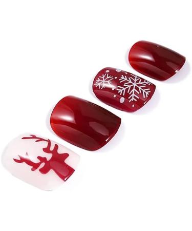 Vatocu Christmas Red False Nails - Snowflake, Elk, Snowman Design | Short Press on Acrylic Stick on Nails for Women (24pcs) - Buy Online on GoSupps.com
