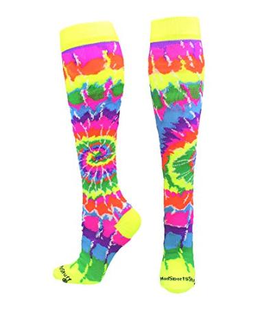MadSportsStuff Crazy Tie Dye Socks Over the Calf - Softball, Soccer and more Groovy Neon Small