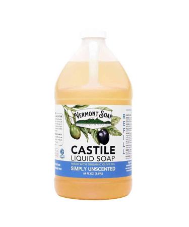 Vermont Castile Soap Unscented  Gentle Liquid Soap for Sensitive Skin & Natural Body Wash  Organic Hair Shampoo for Oily Hair  Aloe Castile Soap for Men & Women - 64 Oz Simply Unscented 64 Fl Oz (Pack of 1)