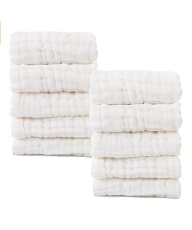 Baby Muslin Washcloths- Natural Muslin Cotton Baby Wipes - Soft Newborn Baby Face Towel for Sensitive Skin- Baby Registry as Shower  10 Pack 12x12 inches by MUKIN (White) - Buy Online on GoSupps.com
