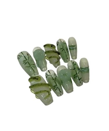 10 Piece Set of Handmade Wearable Nails Fake Nails Ballet Dance Long Press Nail Art Patches(Color:1 Size:S)