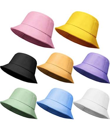 Geyoga 8 Pack Cotton Bucket Hat Foldable Packable Fishing Hat Beach Cap for Kids Teen Girls Women Men Bright Colors
