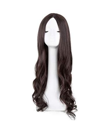 LFMDJF Middle Part Line Wigs Synthetic Heat Resistant Fiber Long Wavy Black Hair Women Female Party Hairpiece 26inches Red Brown