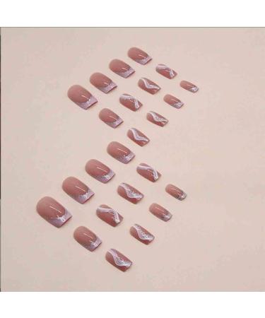 Foccna Coffin French Press On Nails - Pink Swirls Medium Long Fake Nails for Women & Girls | 24 Pcs - Cute Daily Artificial Nail Art - Buy Online on GoSupps.com