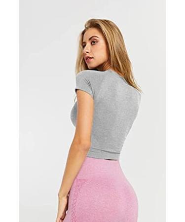 Vanoluya Seamless Crop Top for Women | Yoga Fitness Tee | Gym Tank Top - Medium Grey - Buy Online on GoSupps.com