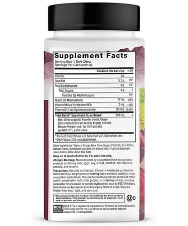 Total Beets Beet Root Superfood Soft Chews - Acai Berry Flavor | 90 ct - Boost Energy & Nutrition | International Shipping Available - Buy Online on GoSupps.com