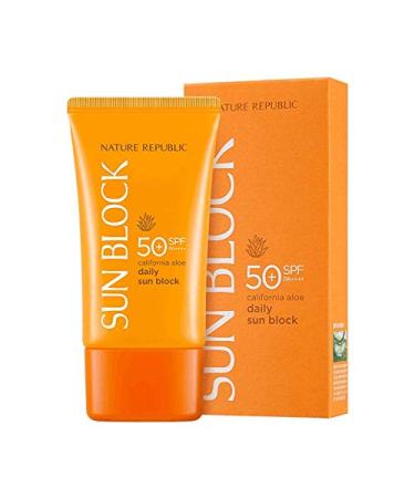 Nature Republic California Aloe Daily/ Powerlasting Sunscreen  UV Care Face Protector SPF 50+ PA+++Sunscreen Lotion  Sun Blocking Resistant UVA And UVB Hydrating Soothing Lotion  50ml (daily sun block)