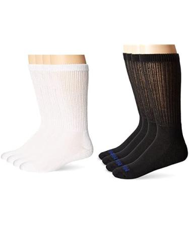 MediPEDS Men's 4 Pack Diabetic Crew Socks White/Black One Size