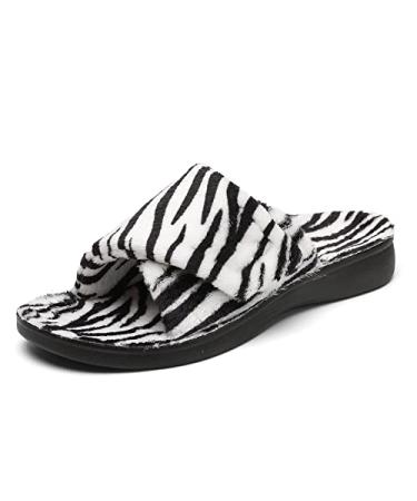 SOLLBEAM Fuzzy House Slippers With Arch Support Orthotic Heel Cup Sandals For Women 8.5 Zebra