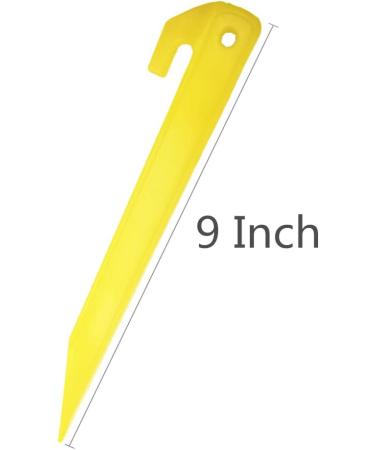 9 Inch Plastic Tent Stakes - Heavy Duty 12 pcs for Camping, Beach, and Garden | Durable Spike Hook Pegs for Outdoor Canopy | Yellow - Buy Online on GoSupps.com