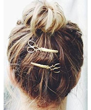 Leiothrix Hot Alloy Golden Scissor Hair Clips for Women and Girls Apply to Any Occasion (Two PCS in One Package)