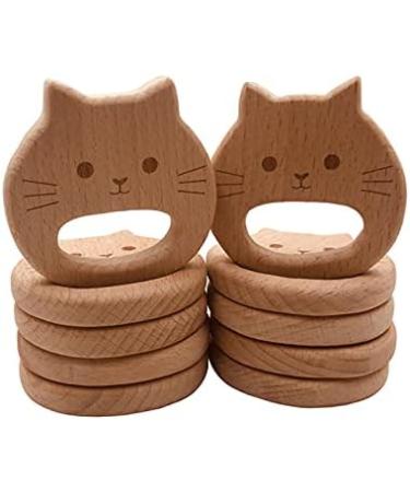 Wendysun 5pcs Cartoon Wood Teether Set - Natural Animal Cat Head Shape for Baby Teething - Beech DIY Pendant Toy - Buy Online on GoSupps.com