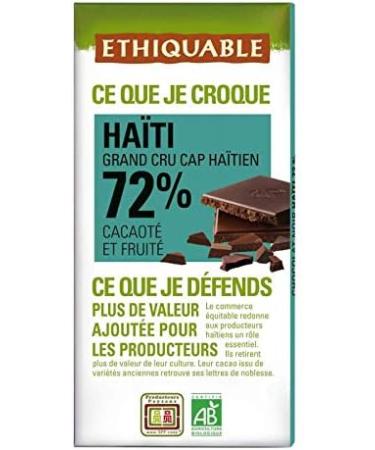  Epicerie sal e ETHIQUABLE - 72% Organic Haitian Dark Chocolate 100g - Pack of 3 - Buy Online on GoSupps.com