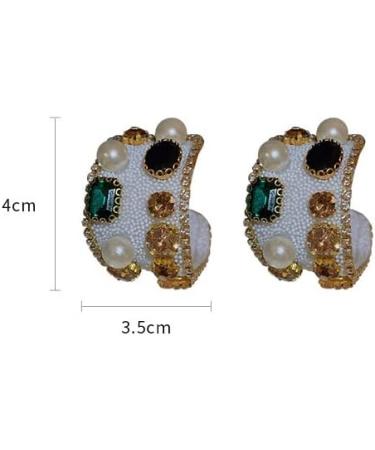 Minzaos Baroque Pearl Gemstone Hoop Earrings | Vintage Chunky U Earrings 925 Silver Needle Jewelry for Party Wedding (White) - Buy Online on GoSupps.com