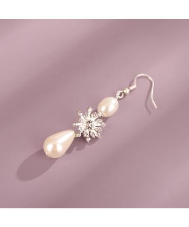 Kercisbeauty Silver Flower Leaf Pearl Headband and Earrings Set for Wedding Brides Bridesmaid Women Girls Prom Hair Accessories Set - Buy Online on GoSupps.com