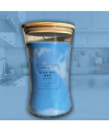 Odor Eliminating Hourglass Candle - Premium Soy Blend 22oz | Banish 95% of Kitchen & Bathroom Odors | Olas Del Mar (Ocean Blue - Buy Online on GoSupps.com