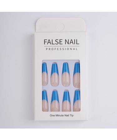 Xerling Blue Coffin Nails Tips | Full Cover Press On Ballerina Fake Nails for Women | French Nail Art | 24 Pcs (Pattern H) - Shop Now - Buy Online on GoSupps.com