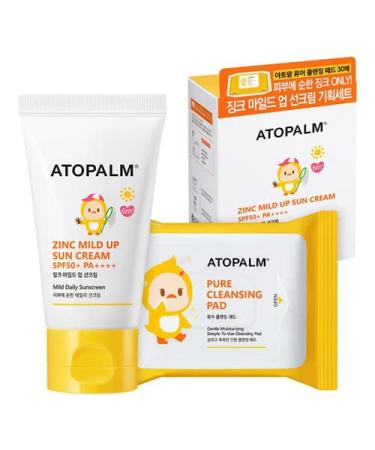 ATOPALM Zinc Mild Up Sun Cream SPF50+ PA++++ 65g  with Cleansing Pads  Dry Skin Moisturizing Sun Protection  Korean Mineral Sun Cream