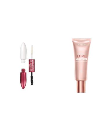 L Or al Paris Double Extend Beauty Tubes Eyelash Lengthening Mascara Blackest Black Smudge-Free Formula to Nourish Lashes 5ml & True Match Lumi Glotion Natural Glow Enhancer Lotion 1.35 Ounces