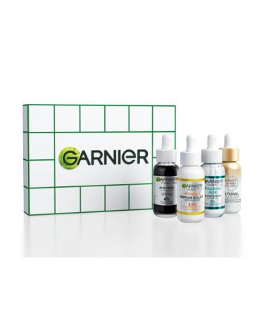 Garnier - Gift set with 4 facial serums - brown spot serum vitamin C - serum against blackheads and imperfections - serum with hyaluronic aloe - serum self-tanner eau de coco