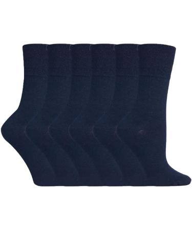 ZRWASKA Diabetic Socks For Women Wide Honey Comb top soft cuff Ankle Oedema friendly Non-Elastic Grip for Swollen feet Leg Non-Binding Circulatory Neuropathy Socks 4-8 (Pack 6) 4-8 Navy (6 Pairs)