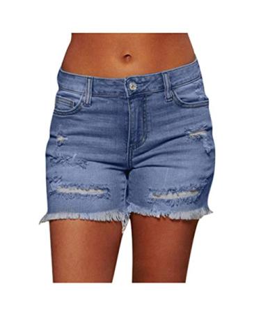 Napoo Womens Denim Shorts Casual Dressy High Waisted Ripped Jeans Elastic Retro Juniors Summer Hot Jean Shorts Blue-f Medium