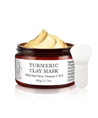 Vitalysin Turmeric Vitamin C Clay Mask with Aloe Vera and Vitamin E - Fades Dark Spots  Evens Skin Tone  Invigorates and Brightens Dull Skin