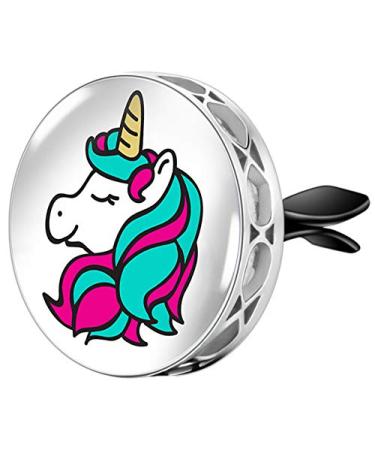 Wild Essentials Unicorn Essential Oil Car Vent Diffuser Stainless Steel Locket Pendant With 8 Color Refill Pads Customizable Air Freshener for Aromatherapy