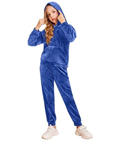 Arshiner Girls 2 Piece Hoodies Outfits Athletic Sweatpant and Sweatshirt Long Sleeve Tracksuit Clothing Sets 10-11 Years Royal Blue