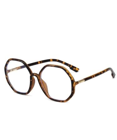 Oversized Anti UV Blue Light Blocking Polygon Computer Readers Designer Reading Glasses Eyeglasses Flat Light Mirror +0.00 Tortoiseshell