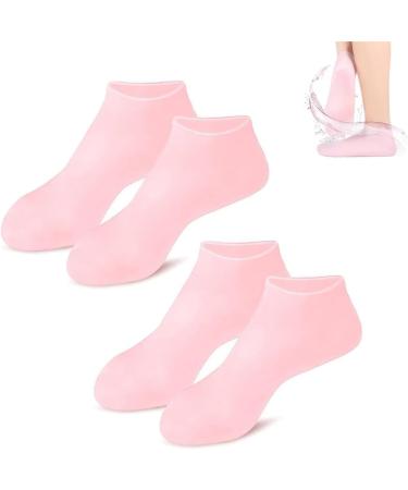 Tofern 2-Pairs Silicone Pedicure Socks for Women Foot Spa Pedicure Silicone Moisturizing Socks for Dry Cracked Foot Women Silicone Socks Softening Calluses Pink