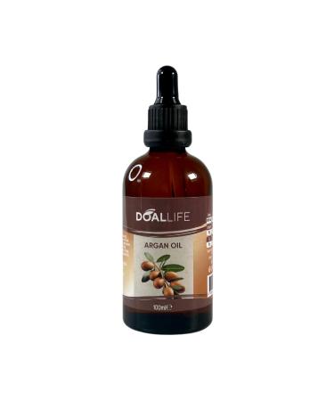 DOALLIFE Pure Argan Oil 100ml 100% natural cold-pressed for skin and hair care In a glass bottle with a dropper and pump