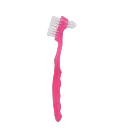 Denture Brush, Denture Toothbrush False Teeth Brush, False Teeth Brush, Dirt Removal, Plaque Removal Ergonomic Double Sided Soft Hair Safe Portable Professional (Pink)