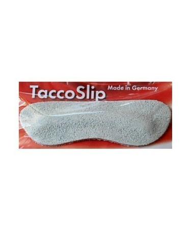 A PAIR OF TACCOSLIP TACCO SLIP FOOTCARE HEEL PROTECTORS. HEEL GRIPS HEEL GRIP SMOOTH AS VELVET. LIGHT GRAY COLOR. SUEDE LIKE TEXTURE. STOPS HEELS FROM SLIPPING. MADE IN GERMANY.